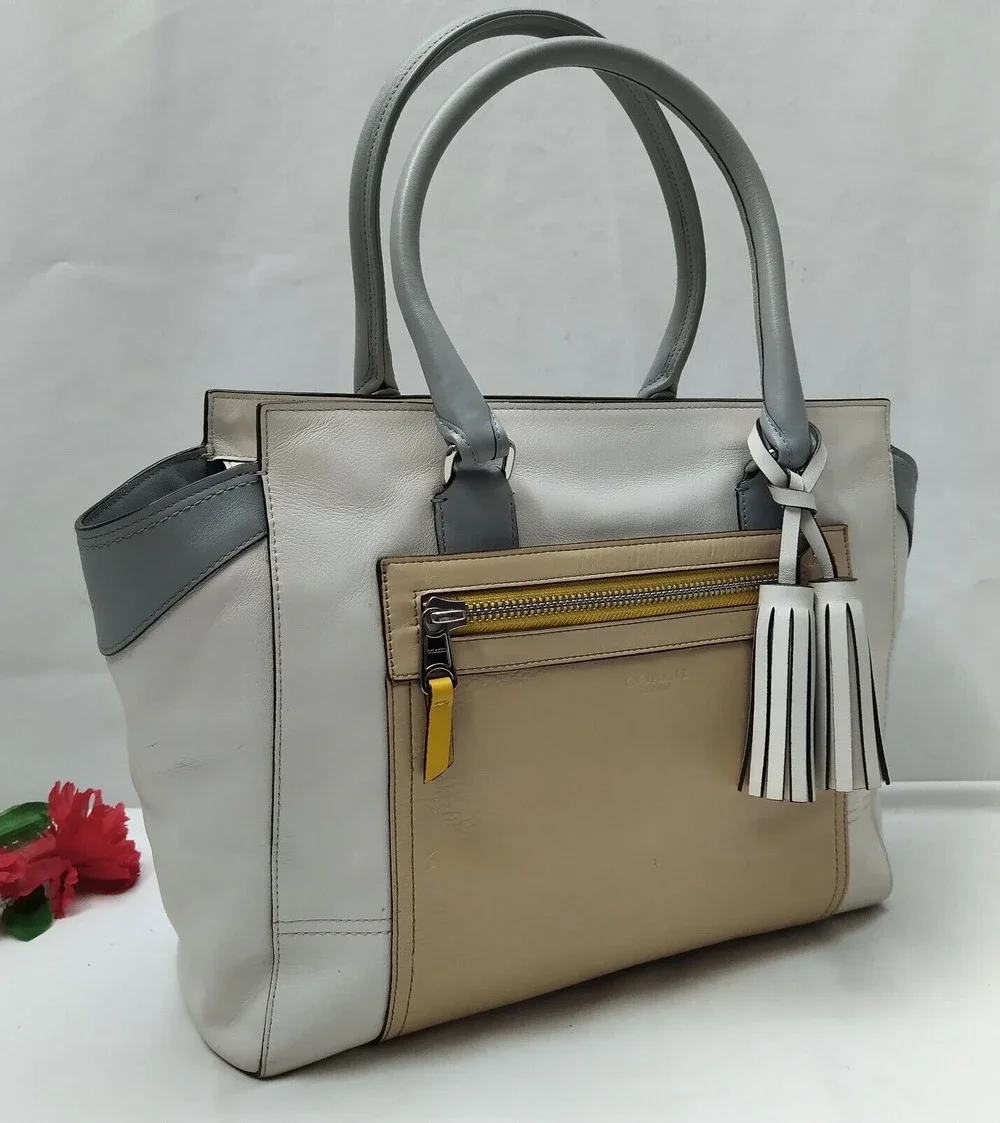 Coach Legacy Colorblock Candace Cream Leather Carryall Satchel Shoulder Bag